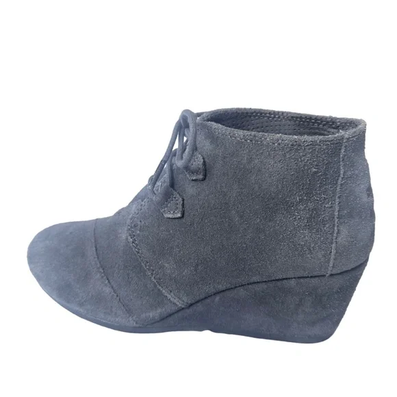 TOMS Kala Grey Suede Wedge Ankle Bootie Boots - Picture 2 of 6